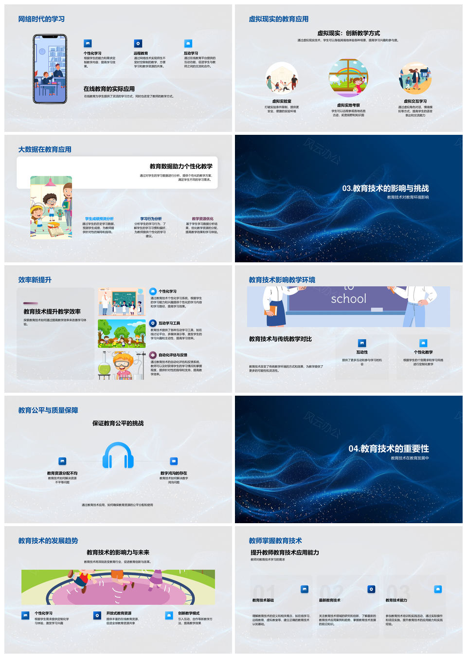 新时代教育技术应用发展及在线教育虚拟现实大数据趋势PPT模板