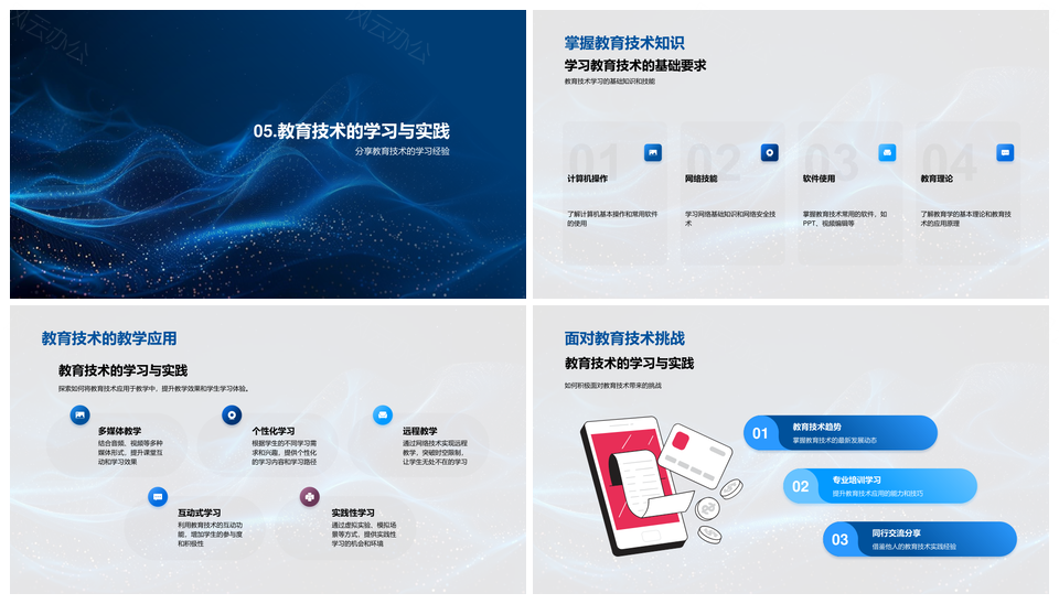 新时代教育技术应用发展及在线教育虚拟现实大数据趋势PPT模板