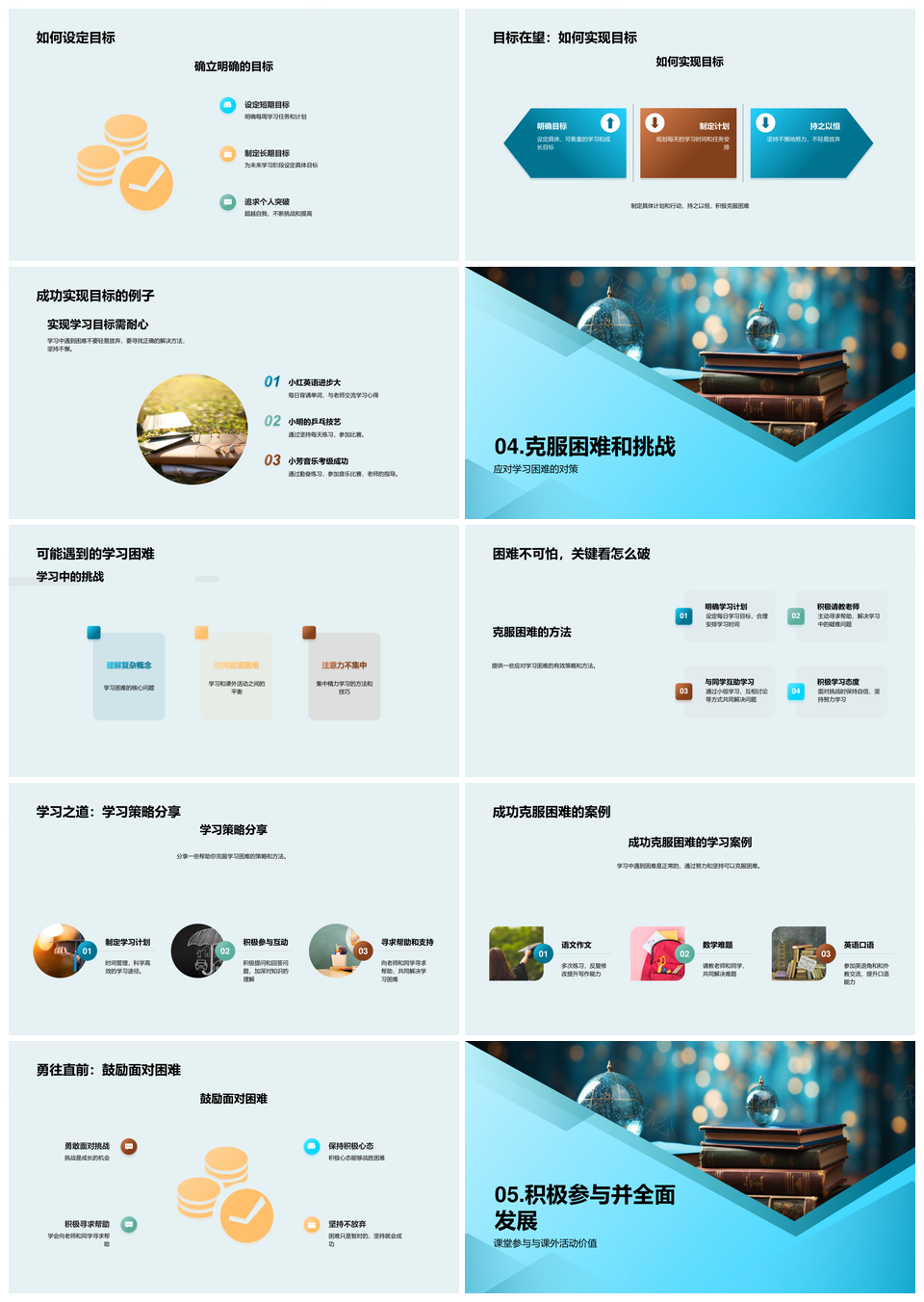 2025五年级全面发展克难实现学习成长目标PPT模板