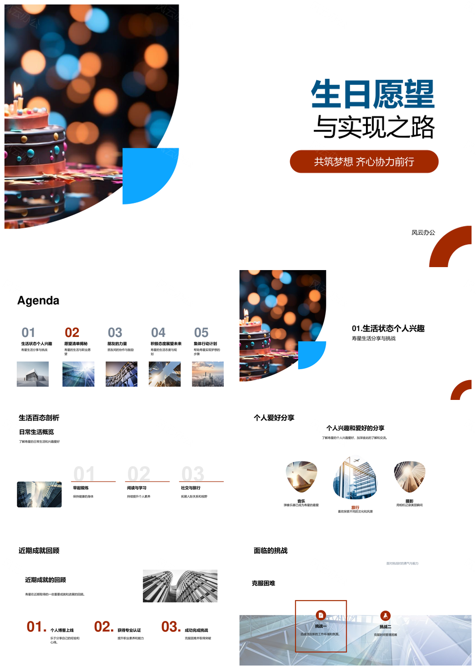 寿星生日愿望职业目标朋友力量积极生活兴趣PPT模板