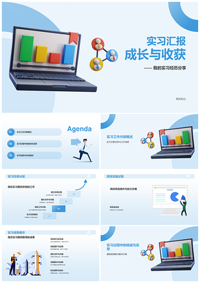 蓝色实习期工作学习收获汇报展示报告PPT模板