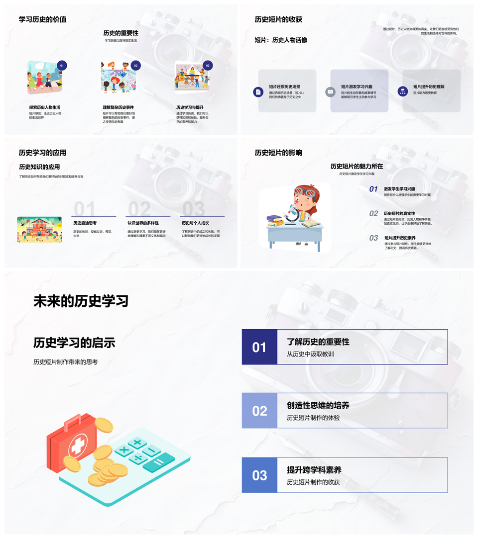 历史短片制作学习人物事件应用PPT模板