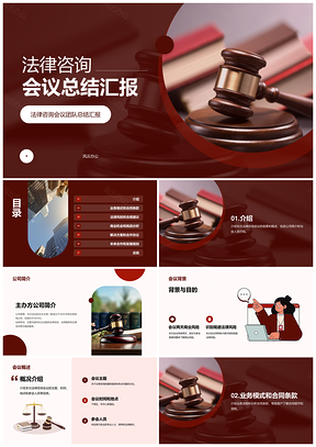 红色现代商务法律咨询会议工作总结汇报PPT模板