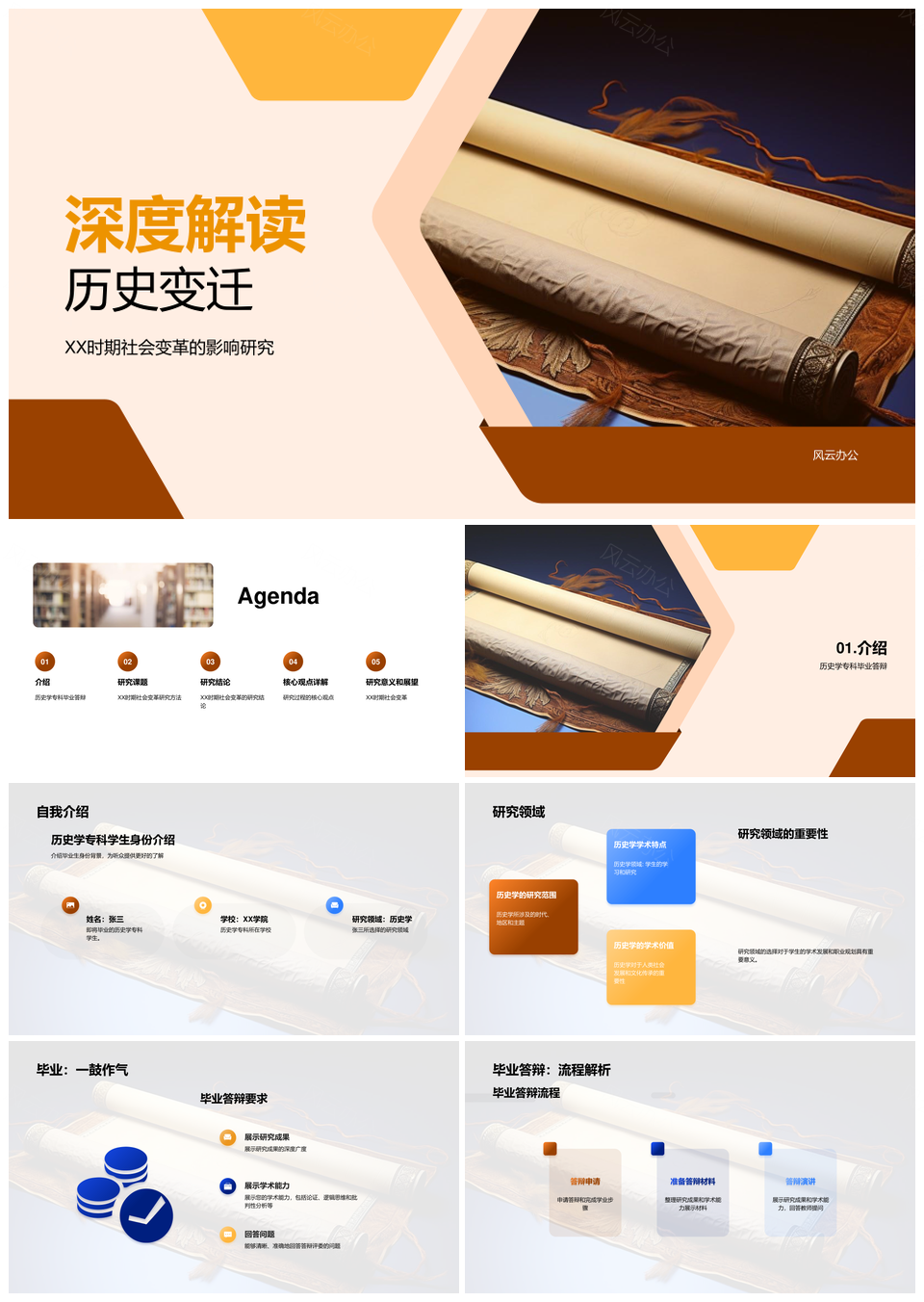 历史学专科答辩古代卷轴研究展示PPT模板