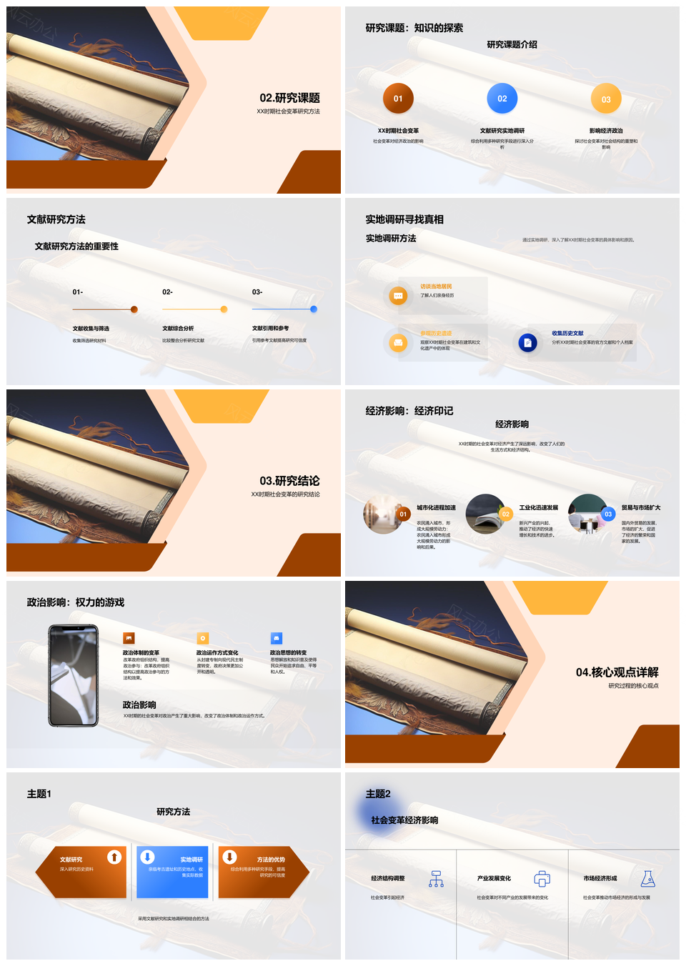 历史学专科答辩古代卷轴研究展示PPT模板