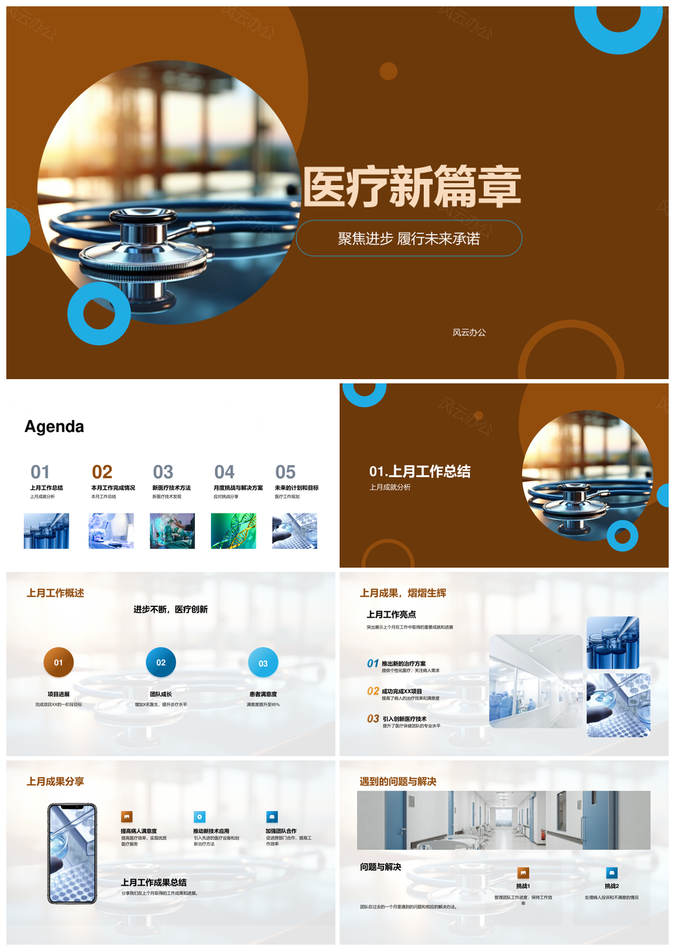 医疗团队月结成果技术挑战服务提升PPT模板