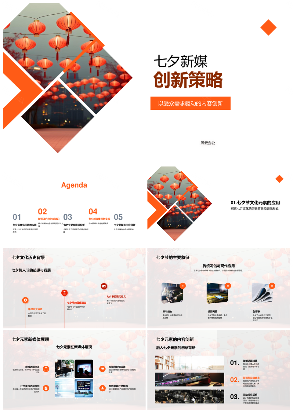 七夕新媒体创新策略融合灯笼元素提升品牌曝光PPT模板