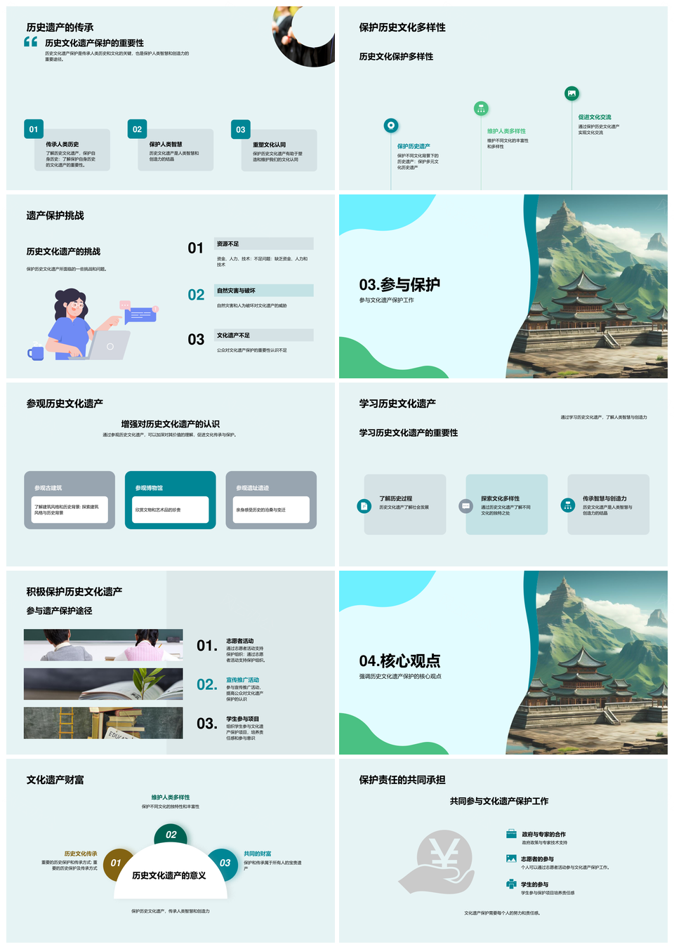 历史文化遗产保护传承古代纪念碑文明PPT模板