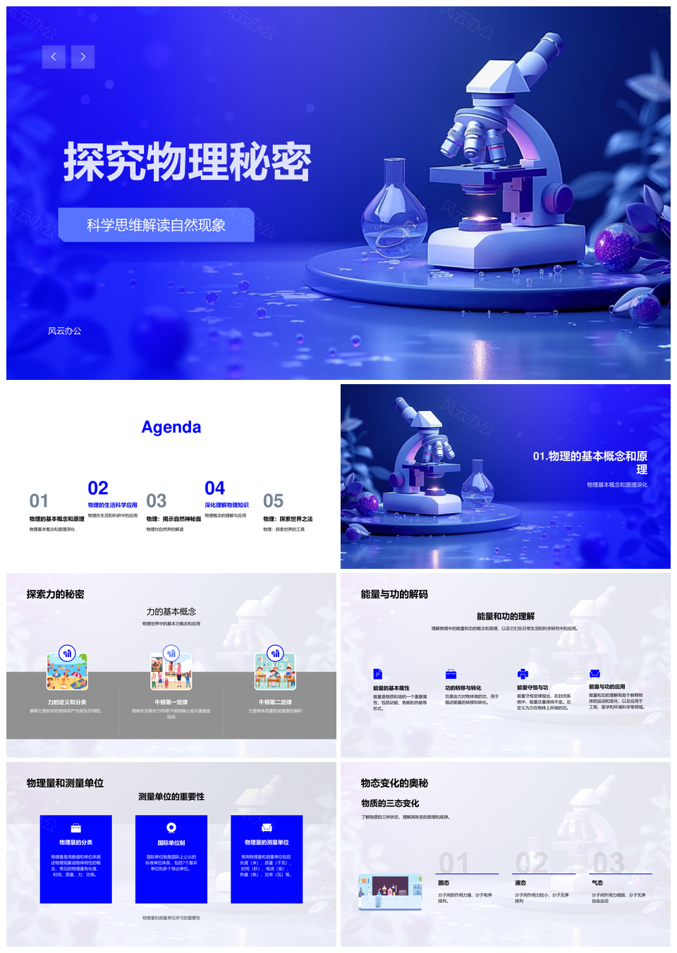 物理科学思维解析自然现象三态能量应用PPT模板