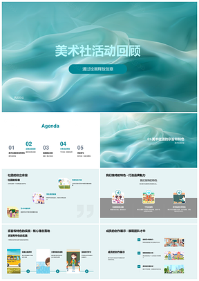 美术社创意自然绘画活动回顾展望PPT模板