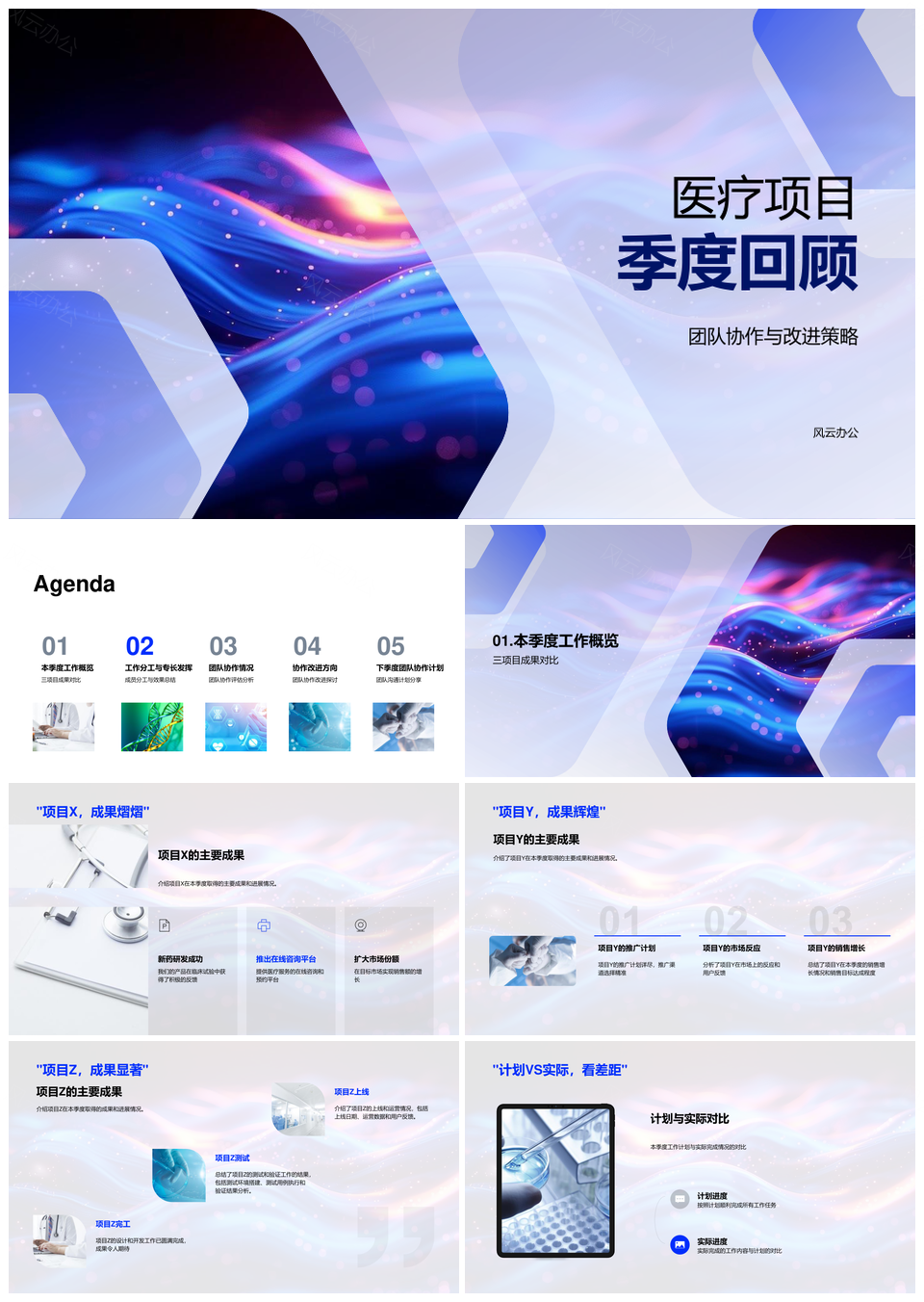 生物医疗项目团队协作增效分工季度回顾PPT模板