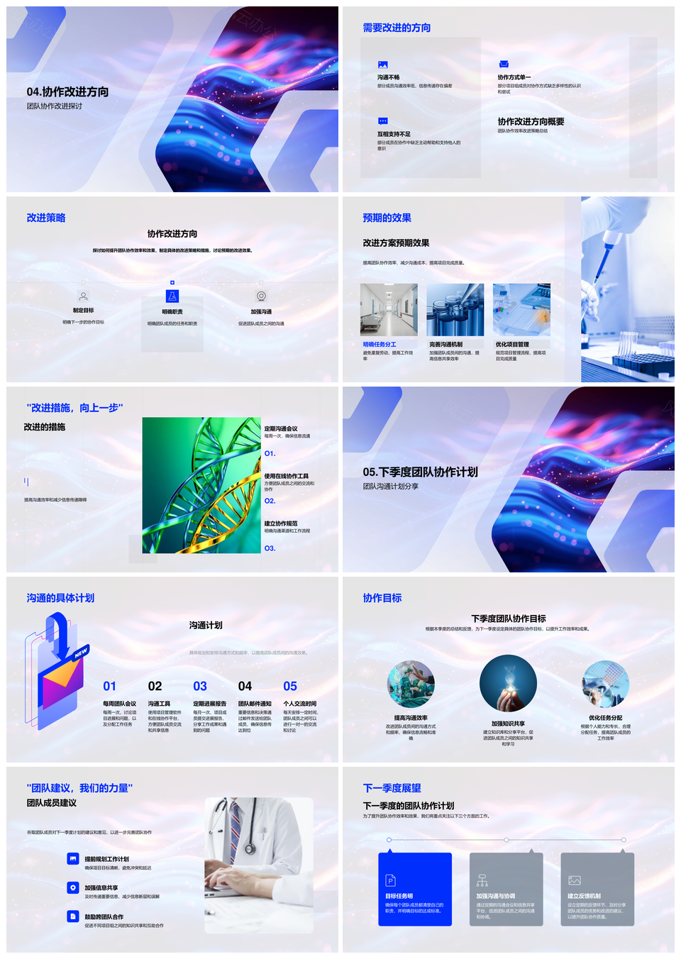 生物医疗项目团队协作增效分工季度回顾PPT模板