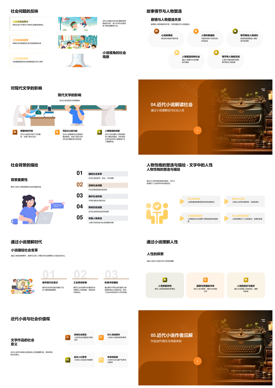 近代小说变革作家创作人性社会理念复古打字机PPT模板