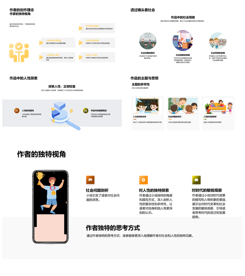 近代小说变革作家创作人性社会理念复古打字机PPT模板