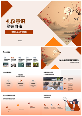 礼仪意识中国传统卷轴塑造自我PPT模板