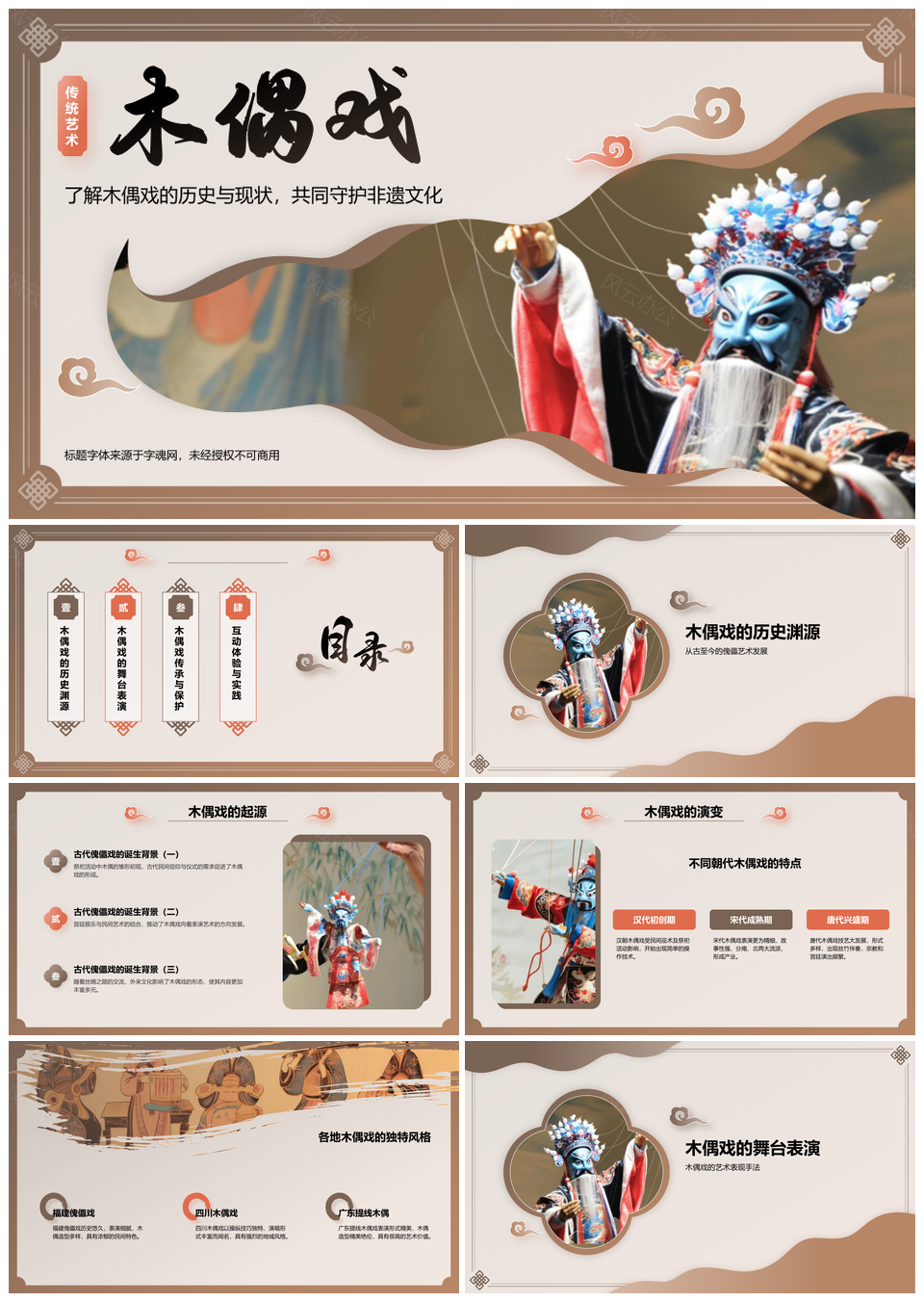 非遗木偶戏历史传承与表演艺术PPT模板