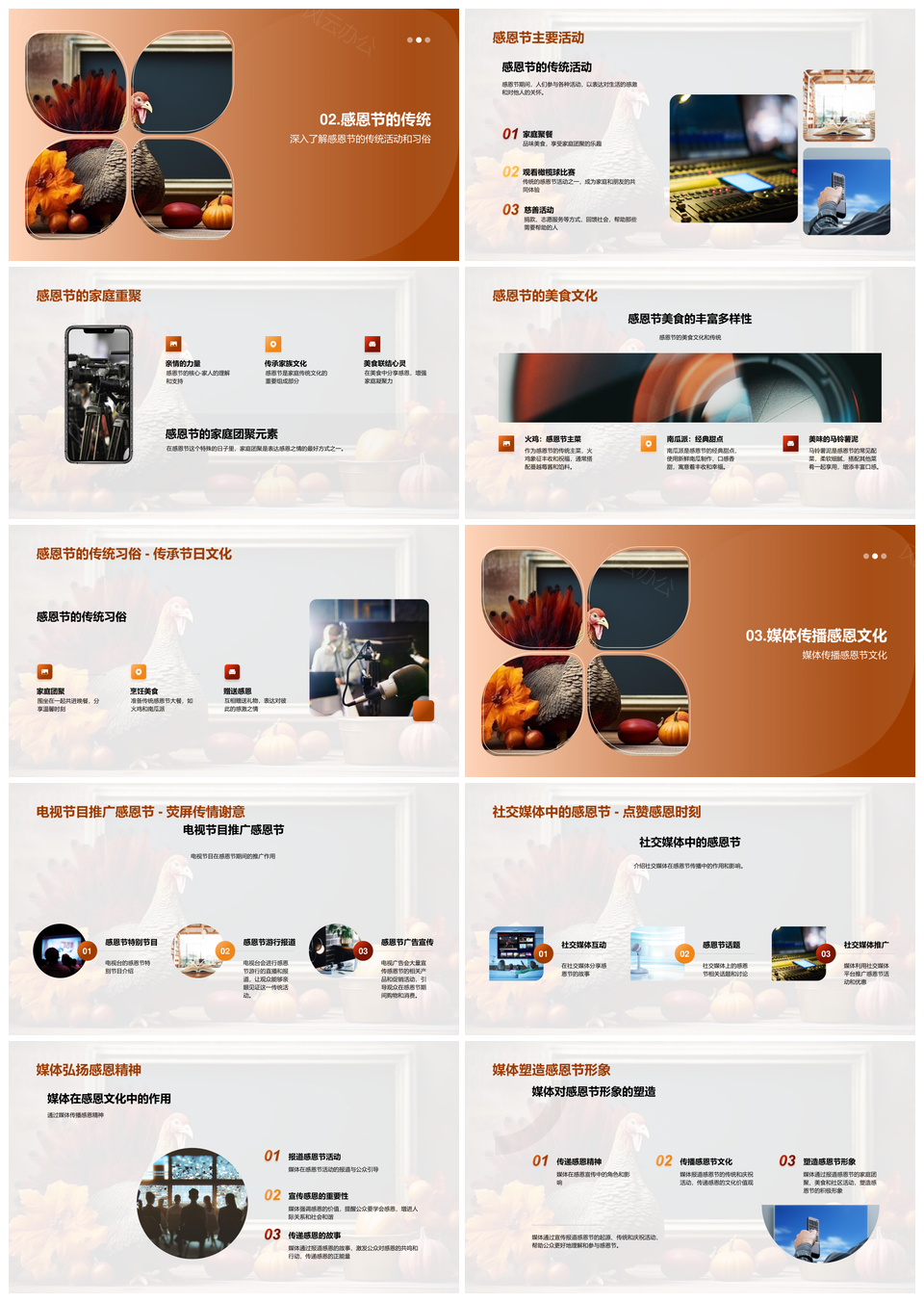 感恩节媒体共融传统家庭团聚火鸡美食PPT模板
