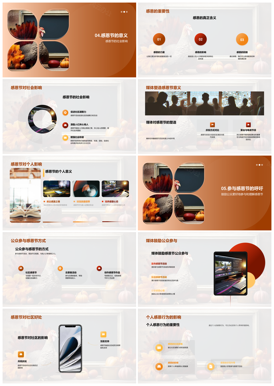 感恩节媒体共融传统家庭团聚火鸡美食PPT模板
