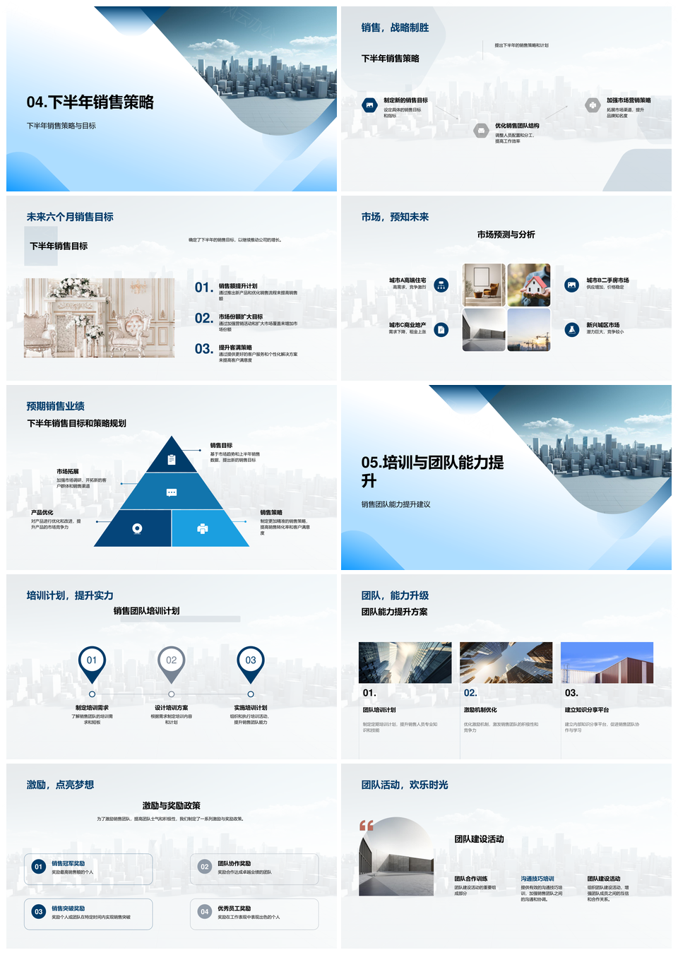 房产销售半年业绩市场趋势策略评估摩天大楼PPT模板