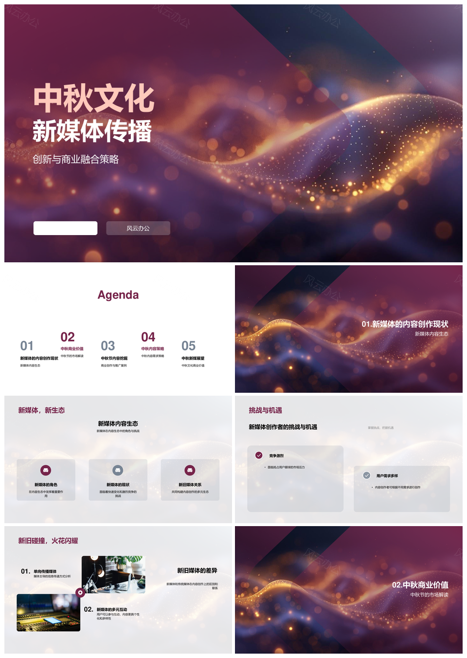 中秋文化新媒体内容创作传播历史商业月饼赏月PPT模板