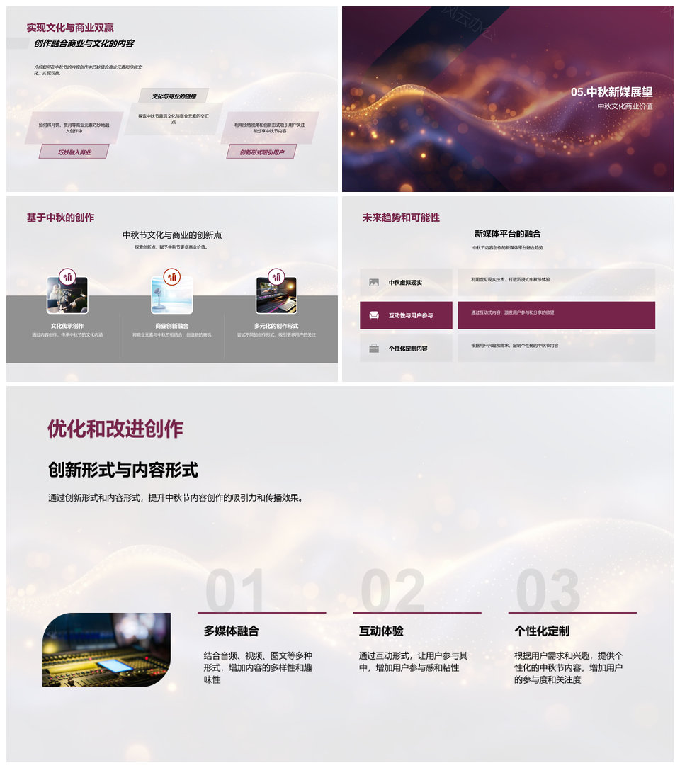 中秋文化新媒体内容创作传播历史商业月饼赏月PPT模板