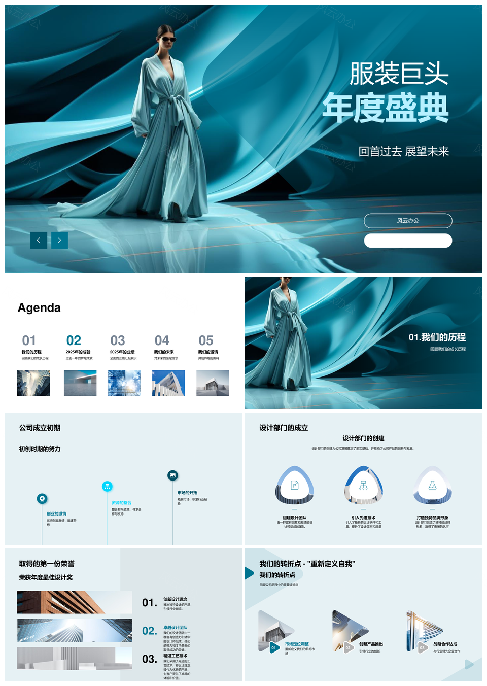 2025服装巨头年度盛典业绩增长设计驱动市场拓展PPT模板