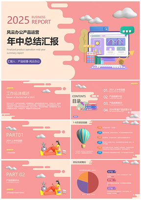 20253D风格元素产品运营年中总结汇报PPT模板
