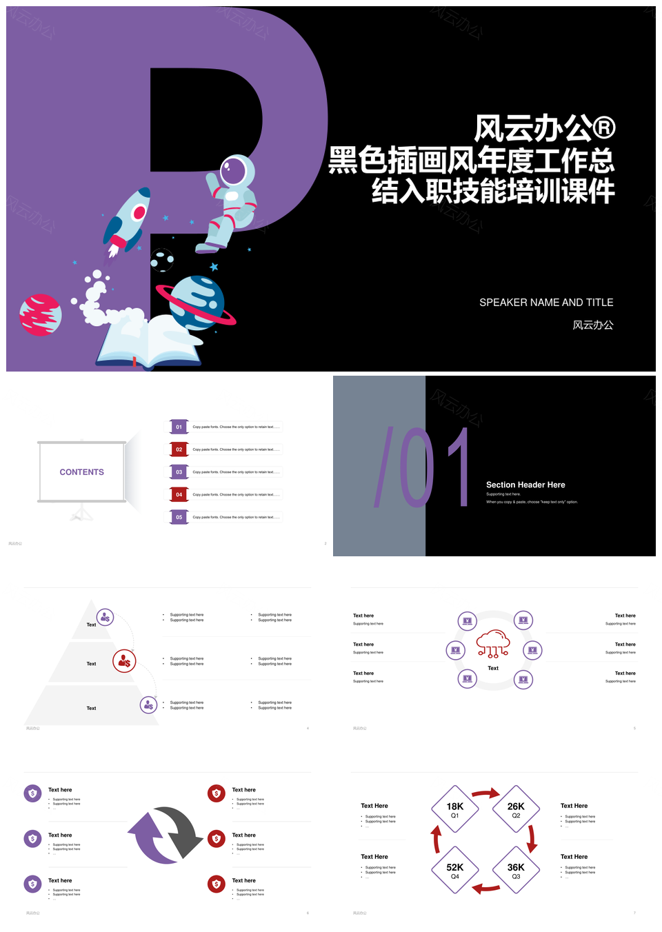 简约插画商务机器人火箭年度总结培训PPT模板