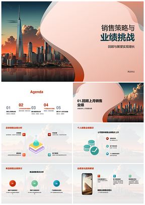 销售策略挑战业绩目标经理会议市场预测客户反馈摩天大楼PPT模板