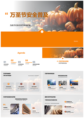 万圣节糖果装扮南瓜灯安全普及PPT模板