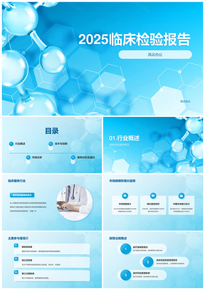 2025蓝色生物医疗临床研究检验报告PPT模板
