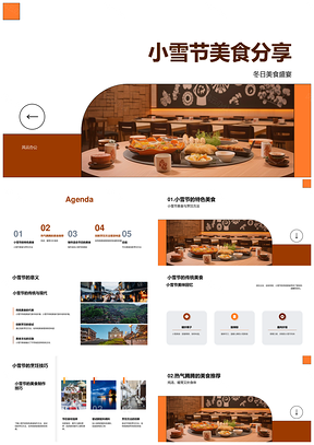 小雪节冬日美食盛宴热气腾腾甜点庆祝PPT模板