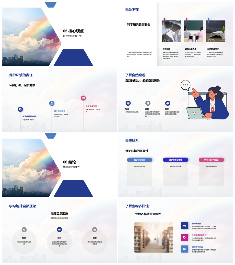 自然奇观极光彩虹地震生物多样生态PPT模板
