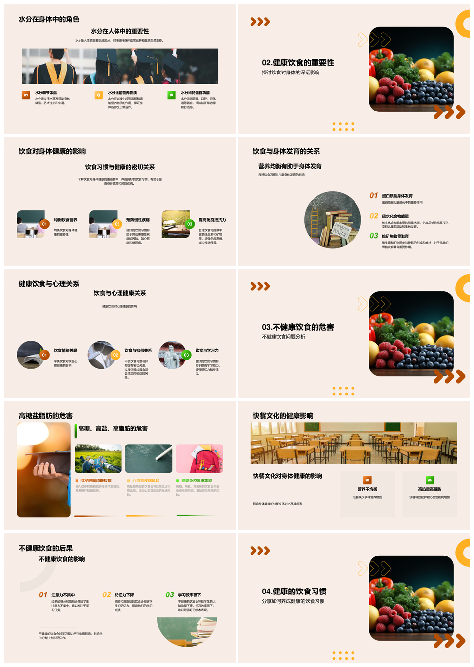 营养导向健康饮食蛋白质碳水脂肪维生素果蔬养成PPT模板