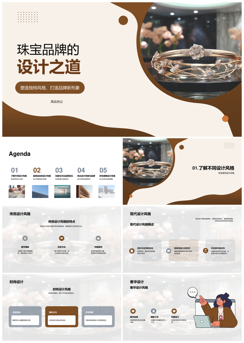 珠宝品牌设计风格定位与传统现代时尚奢华艺术PPT模板