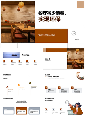 餐厅培训员工减少浪费助力环保PPT模板