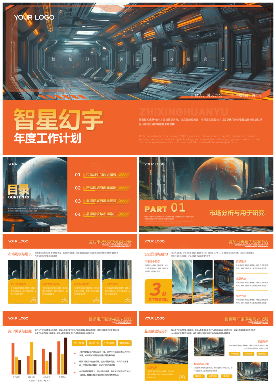 2026橙黄科技游戏公司年度商务总结计划汇报PPT模板