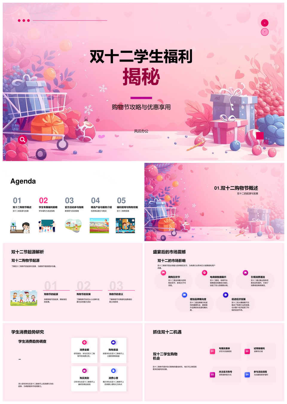 双十二学生购物节福利优惠券试用装市场消费趋势PPT模板