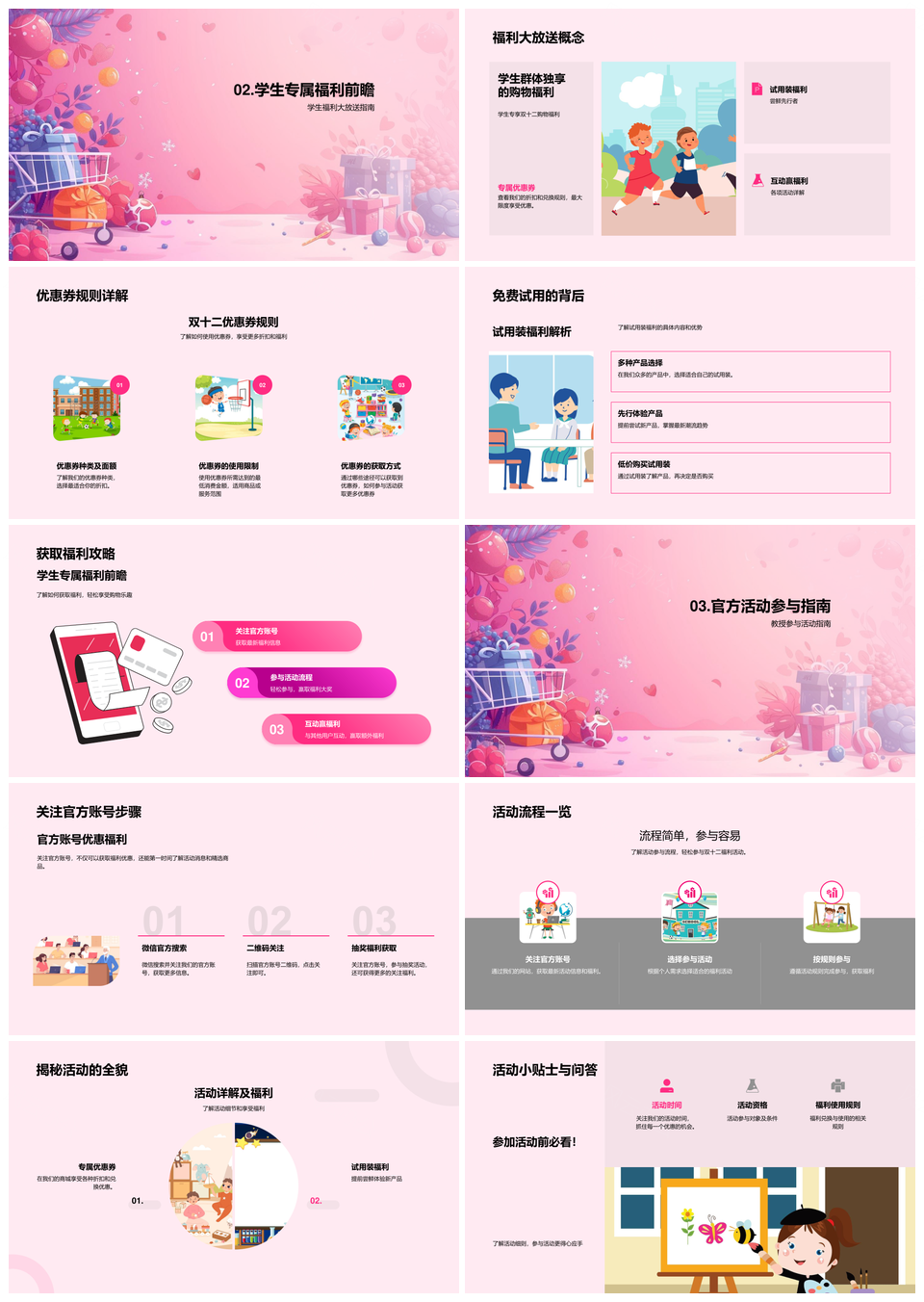 双十二学生购物节福利优惠券试用装市场消费趋势PPT模板