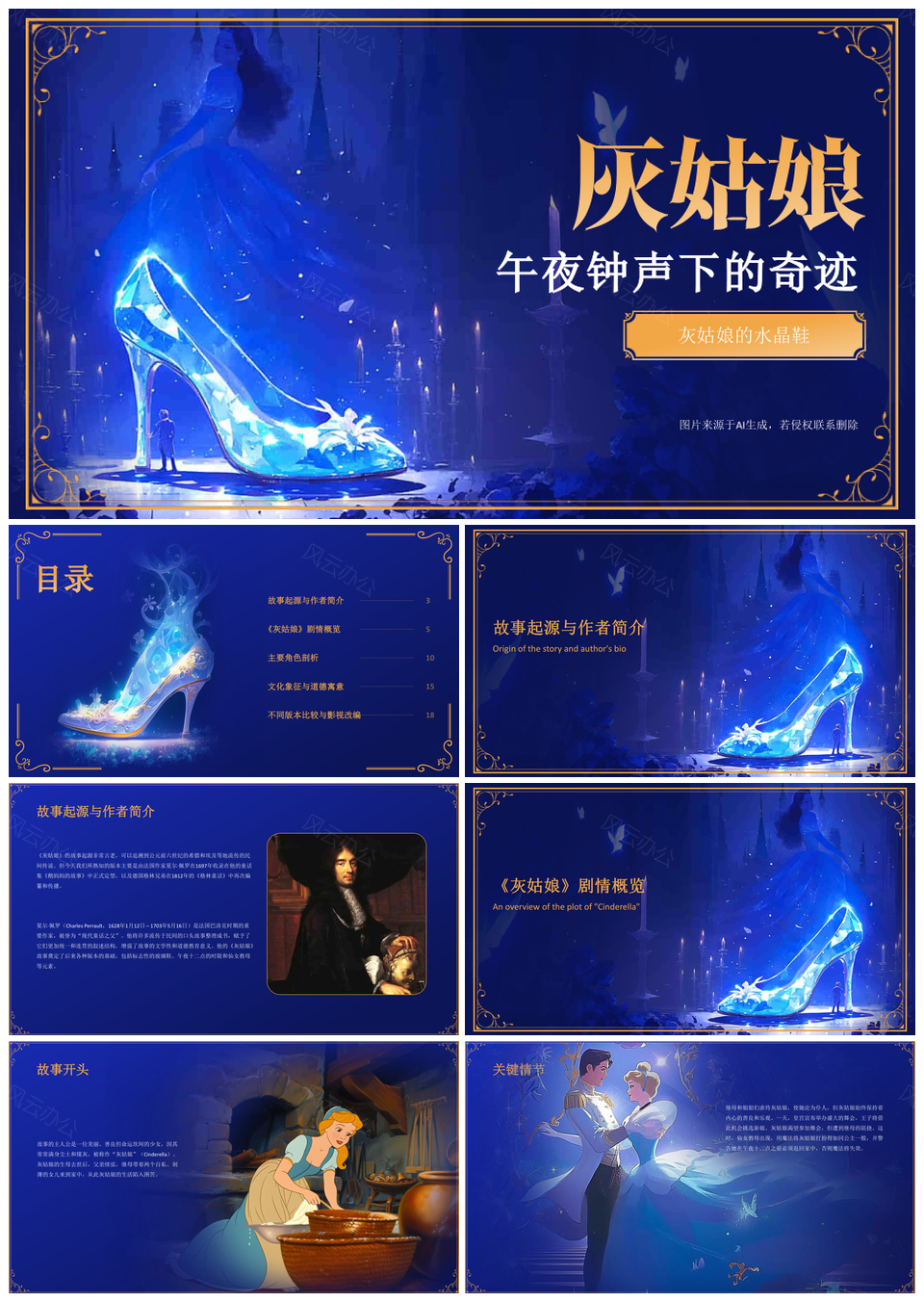 灰姑娘梦想勇气成长经典童话教育PPT模板