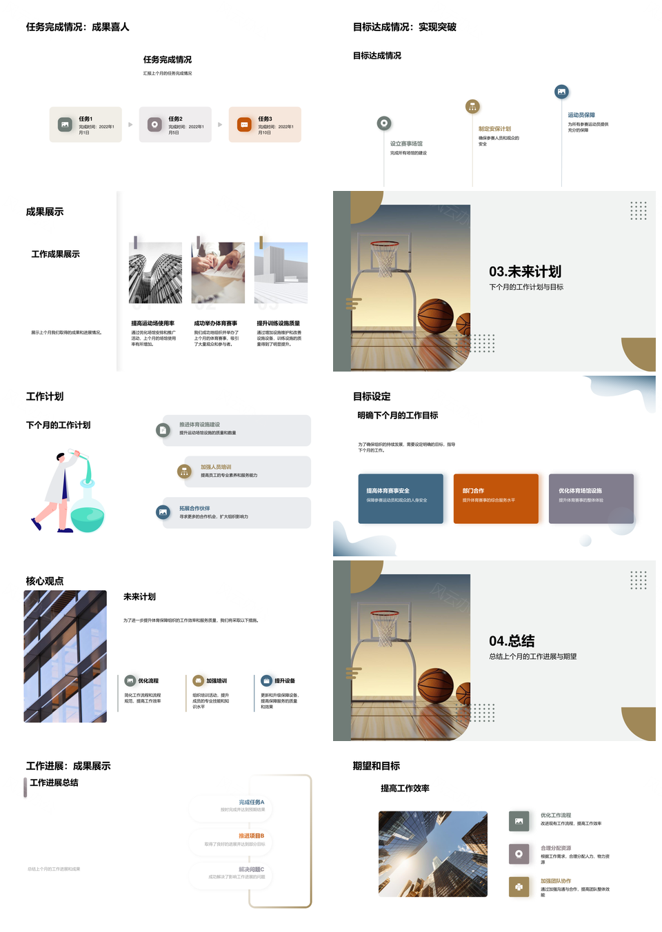 体育保障组织月结成果展未来目标计划PPT模板