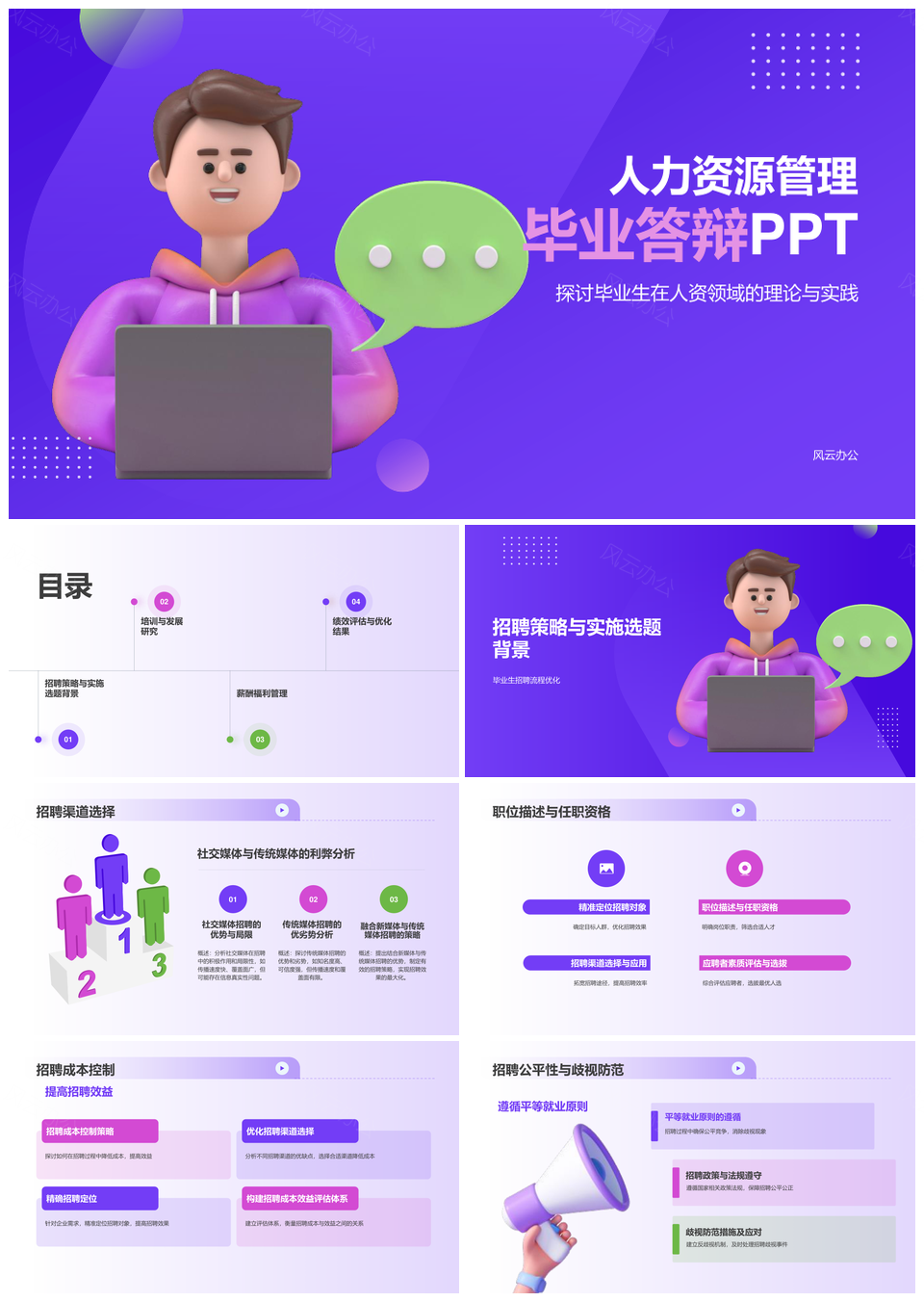 人力资源3D毕业答辩研究成果展示汇报PPT模板