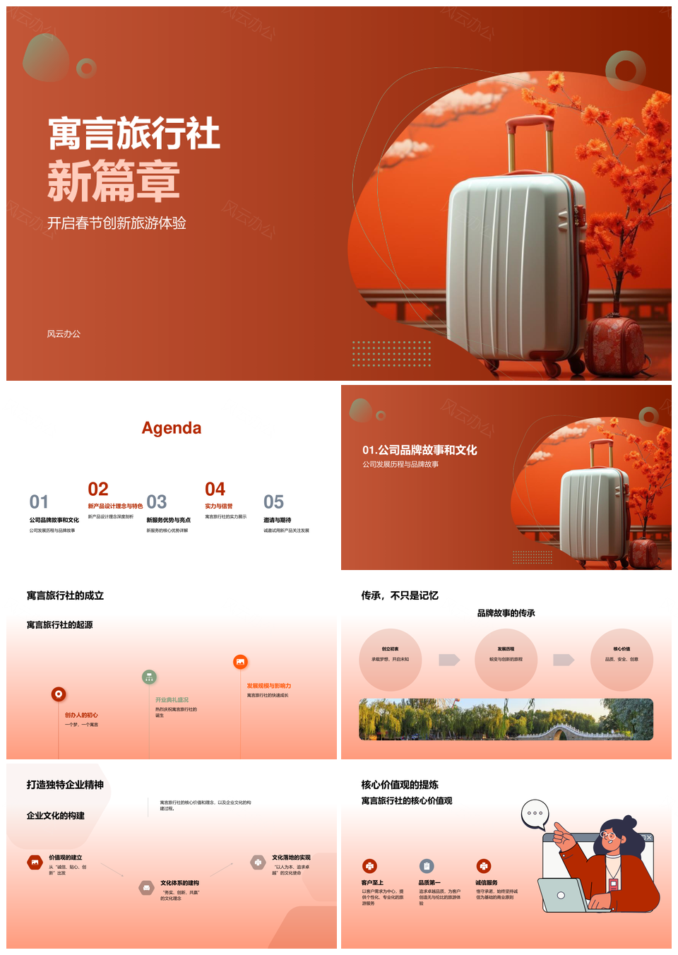 寓言旅行社新春古灯笼创新游体验PPT模板