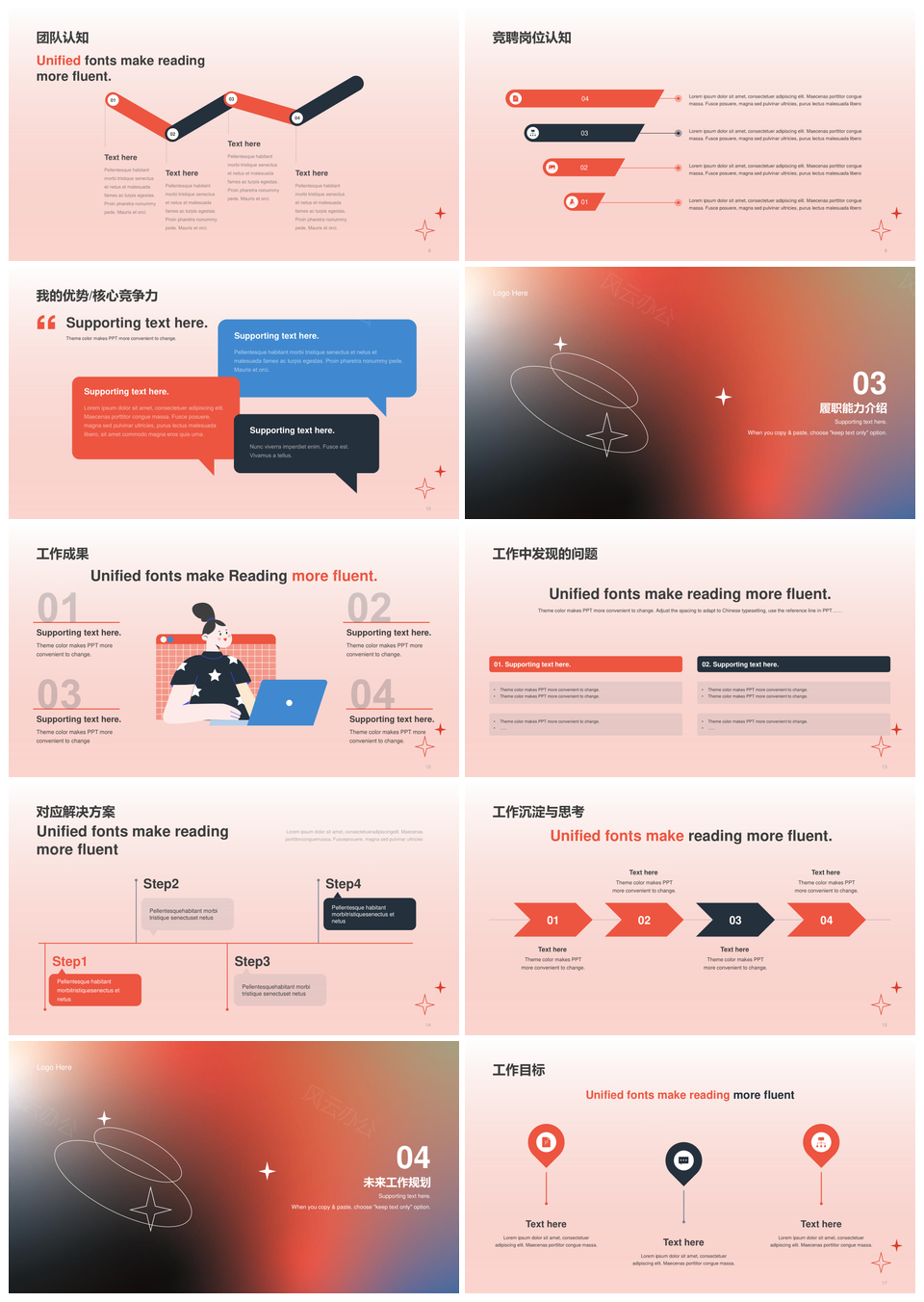 橙蓝黑渐变艺术创意竞聘述职PPT模板