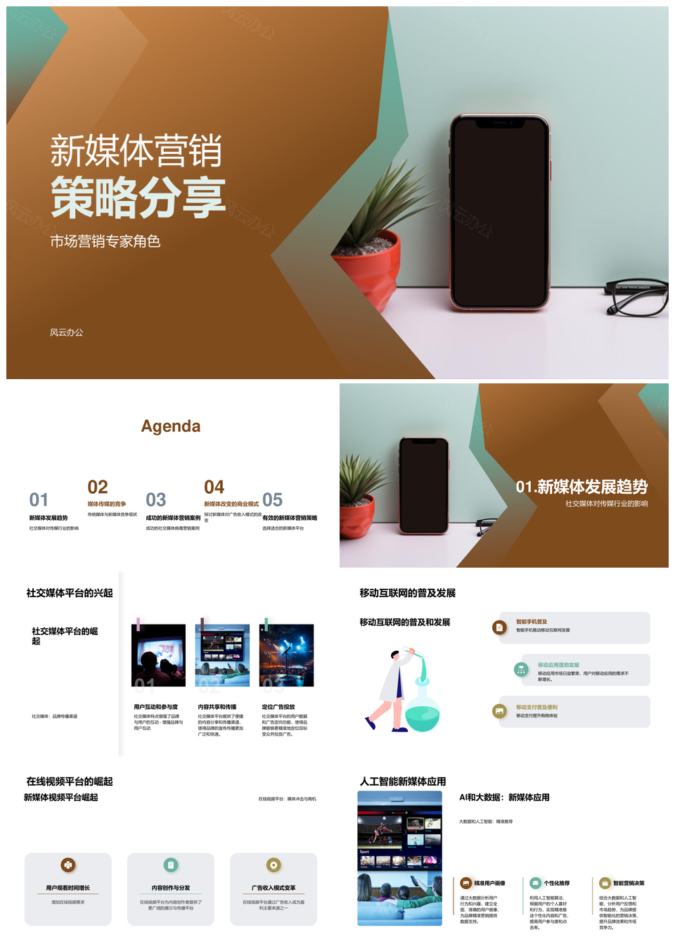 新媒体营销策略融合社交媒体移动互联AI大数据视频PPT模板