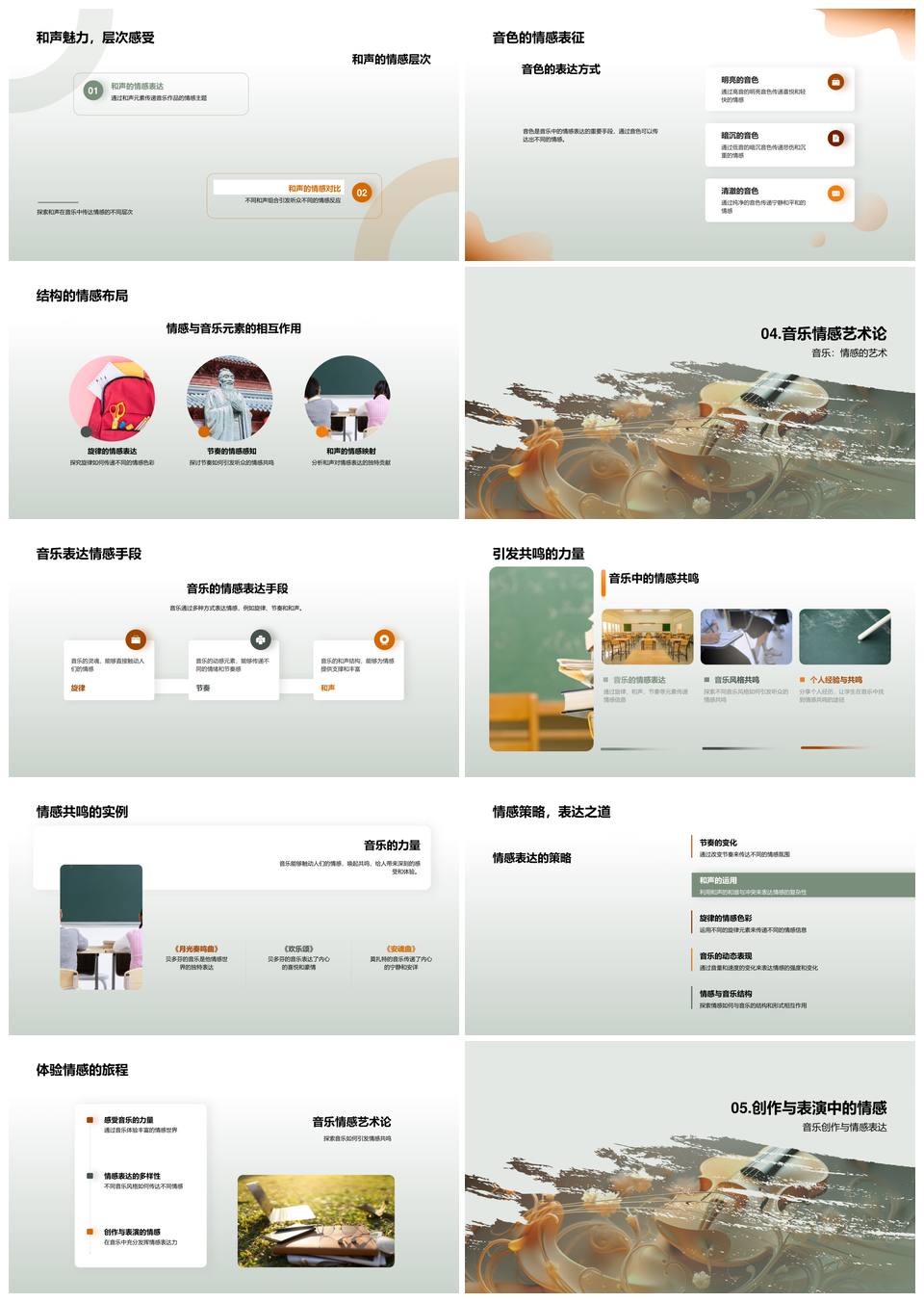 音乐情感元素旋律和声节奏音色符号艺术PPT模板