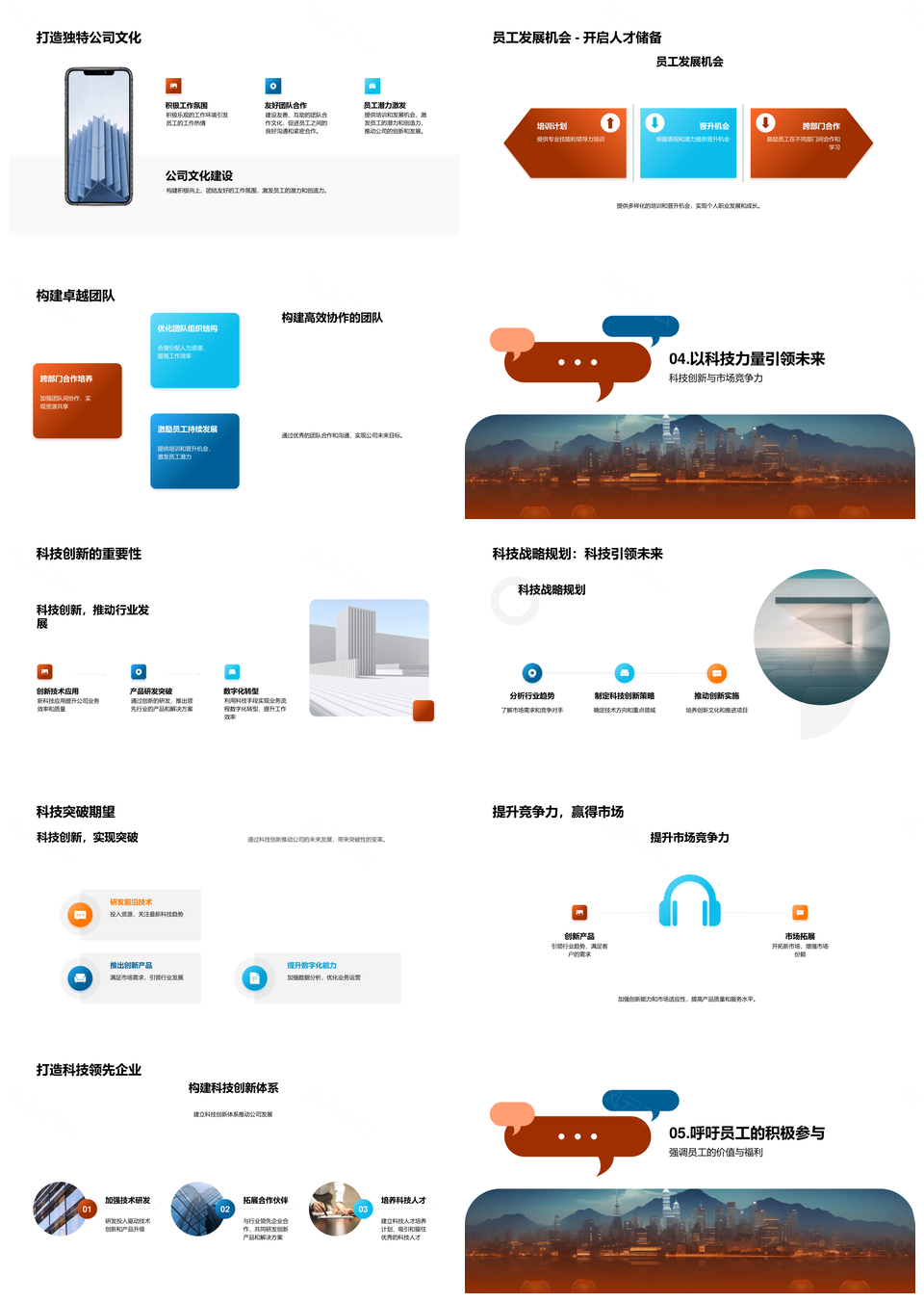 科技引领创新发展员工共创未来城市PPT模板