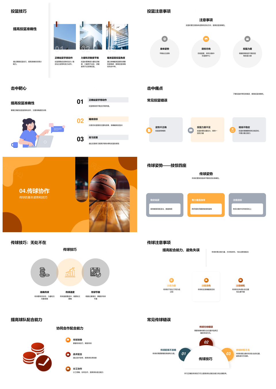 初中篮球运投传基础技术教学演示PPT模板