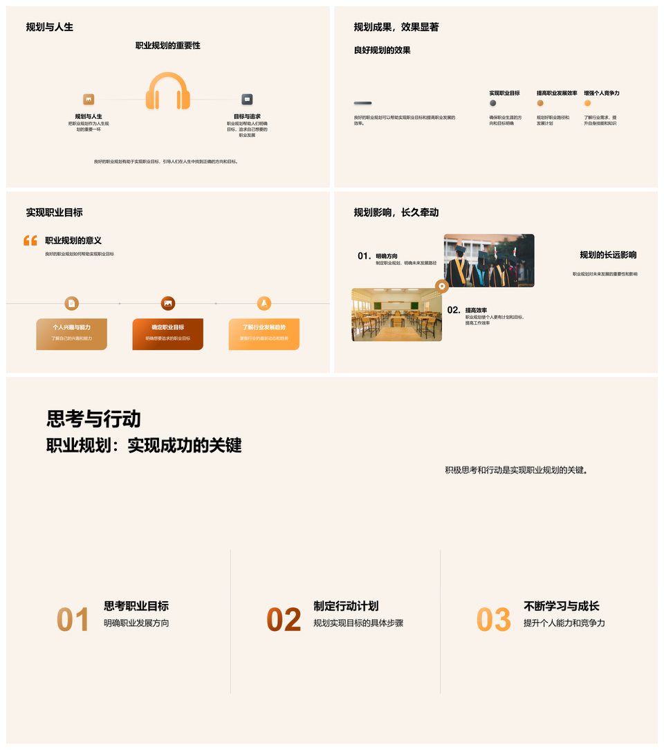 职业规划目标路径兴趣趋势能力简历发展实习生毕业帽PPT模板