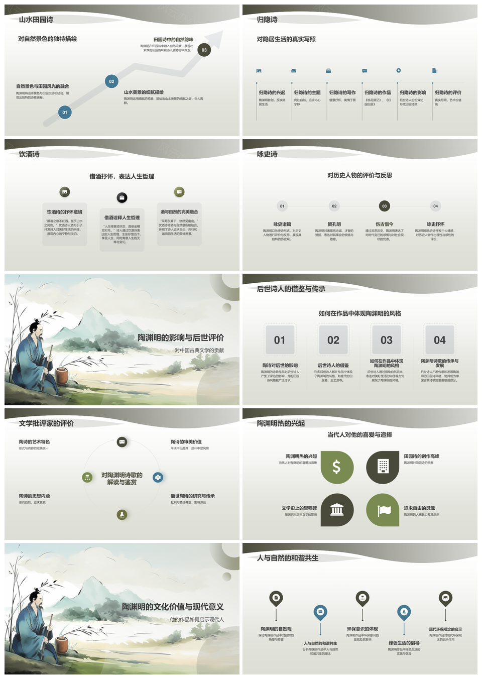 陶渊明东晋田园诗人历史艺术教育培训PPT模板